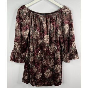 Vintage American City Wear Sz XL Velvet Top Y2K Dark Romance Whimsigoth Roses
